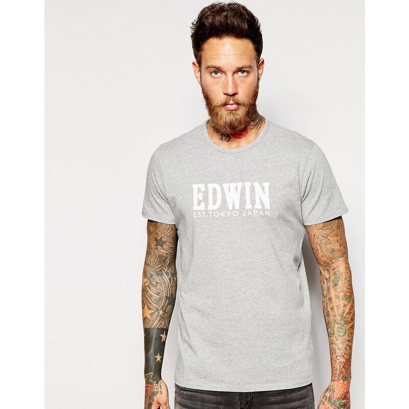 Edwin - T-shirt avec logo imprimé - Gris