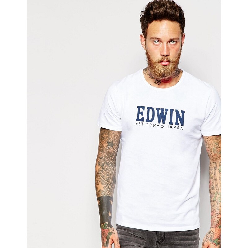 Edwin - T-shirt avec logo imprimé - Blanc