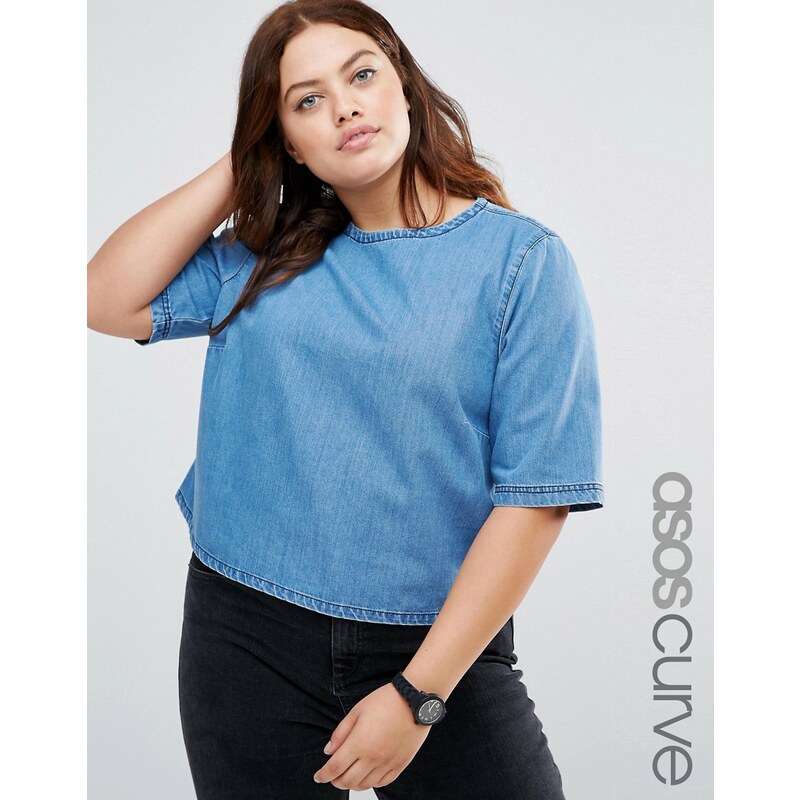 ASOS CURVE - T-shirt en jean - Bleu
