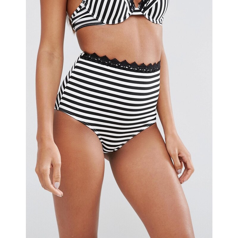 ASOS - Mix and Match - Bas de bikini taille haute à rayures avec bordure au crochet - Multi