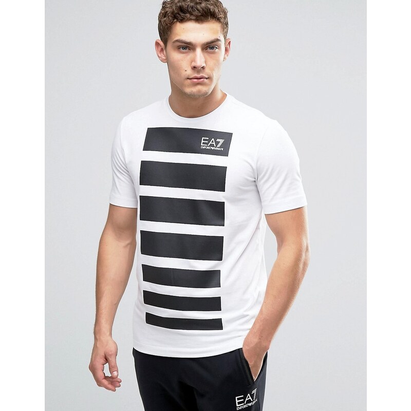 Emporio Armani - EA7 - T-shirt à rayures effet dégradé sur le devant - Blanc