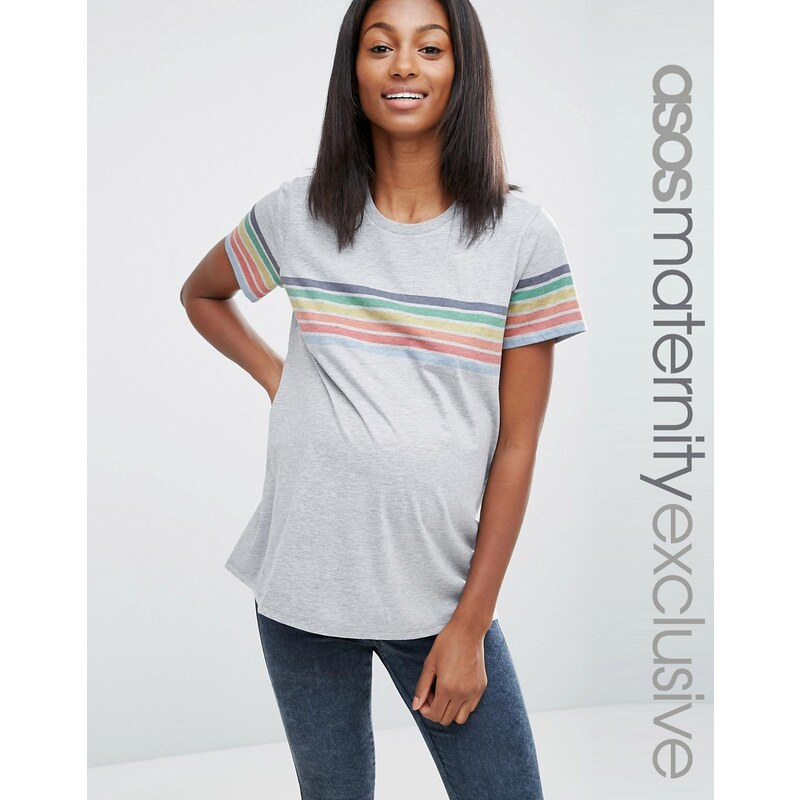 ASOS Maternity - T-shirt à rayures arc-en-ciel placées - Gris