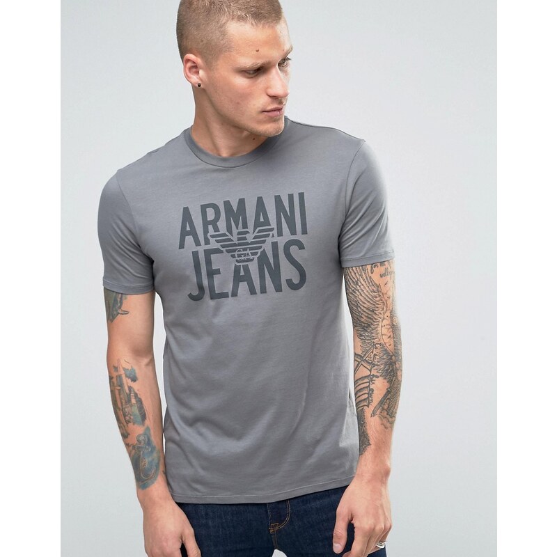 Armani Jeans - T-shirt avec grand logo aigle - Gris - Gris