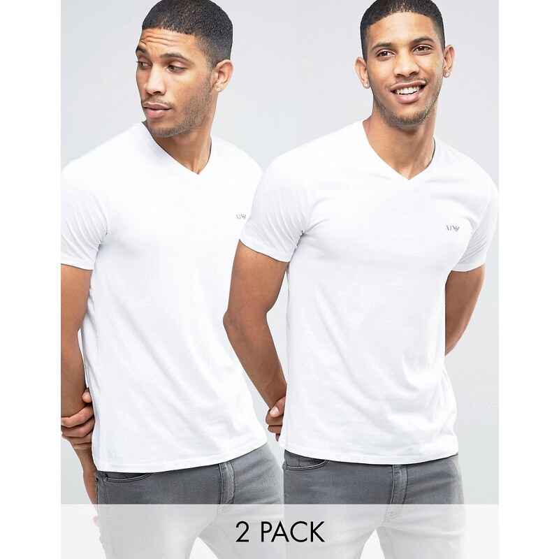 Armani Jeans - Lot de 2 t-shirts à col en V - Blanc - Blanc