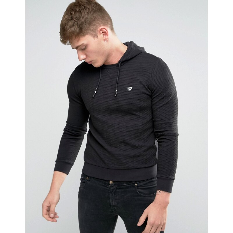Armani Jeans - Sweat à capuche cintré à enfiler en jersey effet gaufré - Noir - Noir