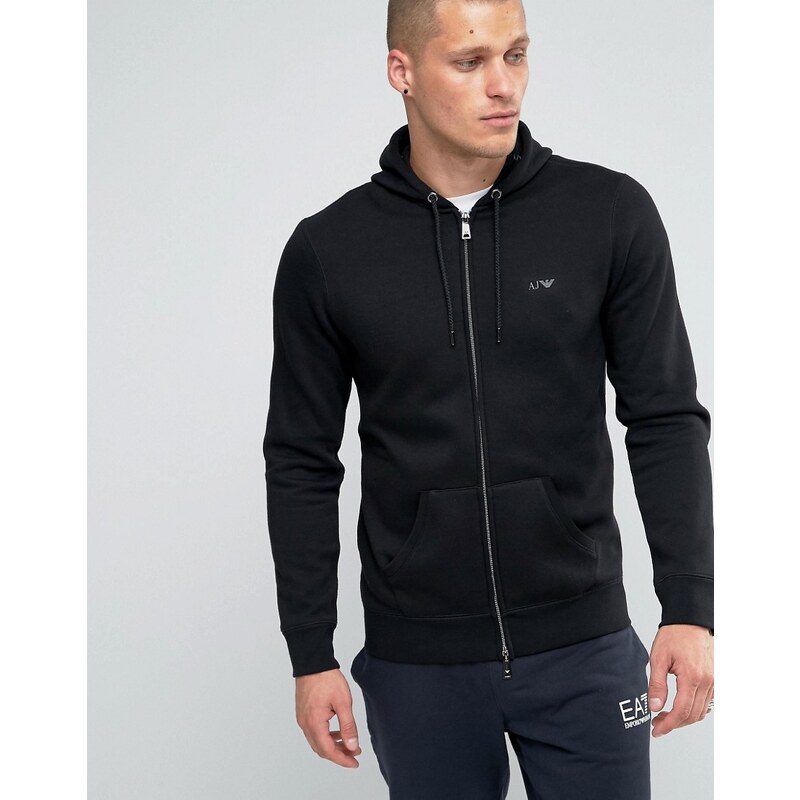 Armani Jeans - Sweat zippé avec capuche et logo - Noir - Noir