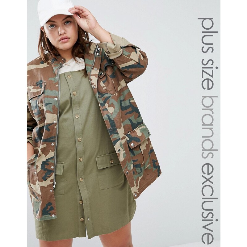 Daisy Street Plus - Veste fonctionnelle motif camouflage avec poches - Vert