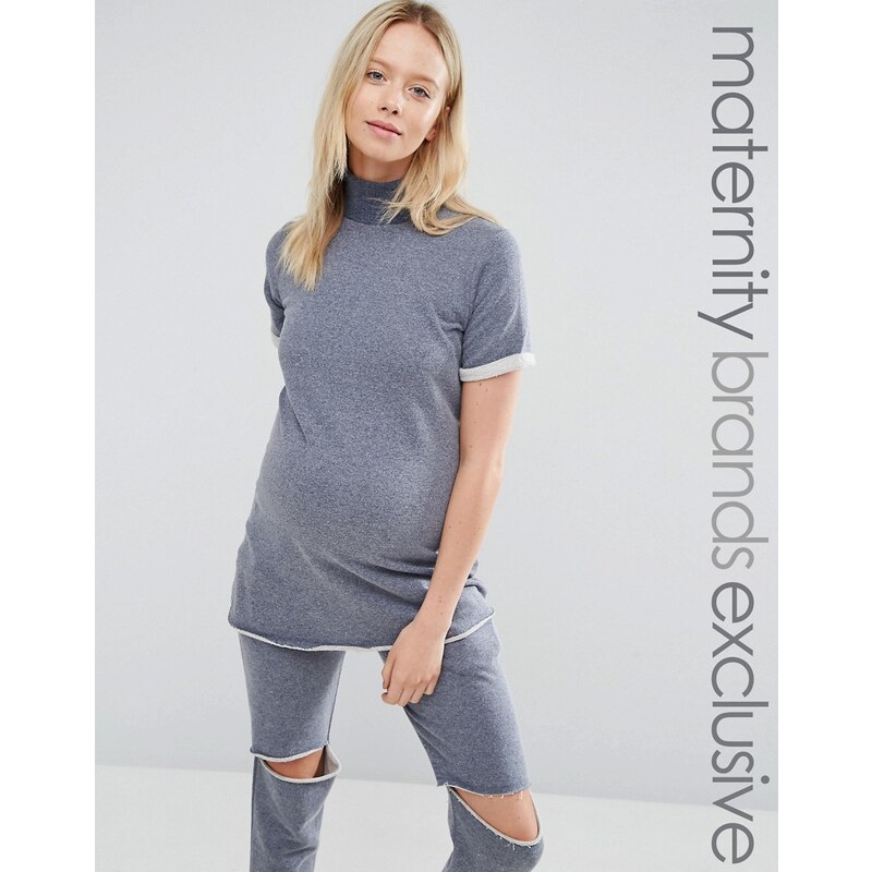 Bluebelle Maternity - Sweat-shirt confort à manches courtes et col cheminée - Bleu