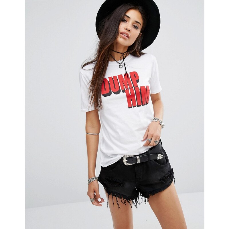 Motel - T-shirt coupe féminine avec imprimé Dump Him - Blanc
