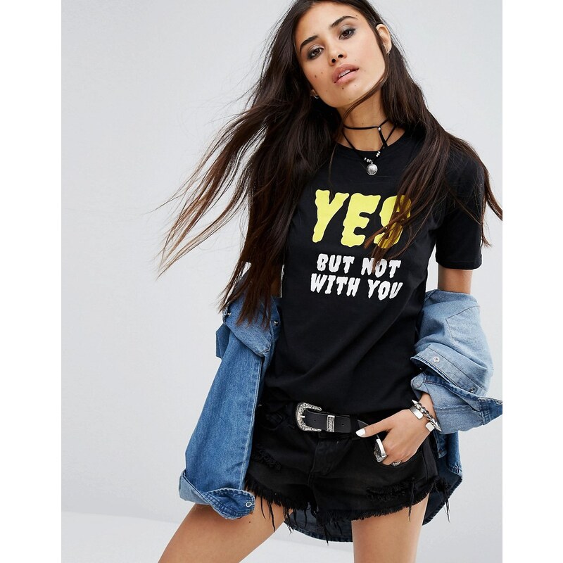 Motel - Yes - T-shirt coupe féminine à imprimé - Noir