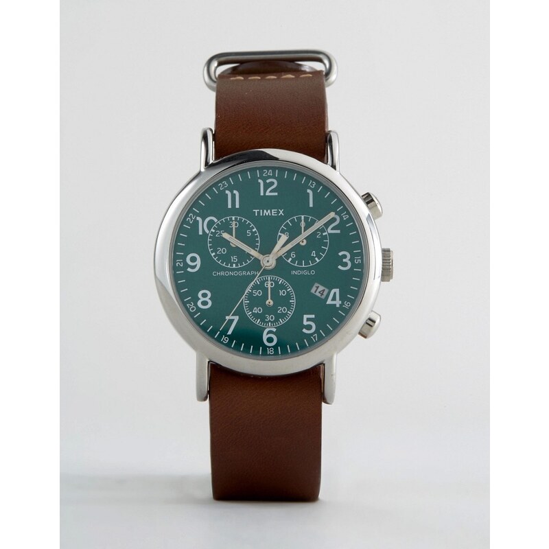 Timex - Weekender - Montre chronographe oversize à bracelet en cuir - Marron - Marron