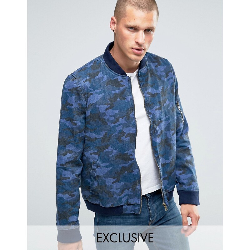 Liquor & Poker - Bomber en jean motif camouflage - Bleu marine
