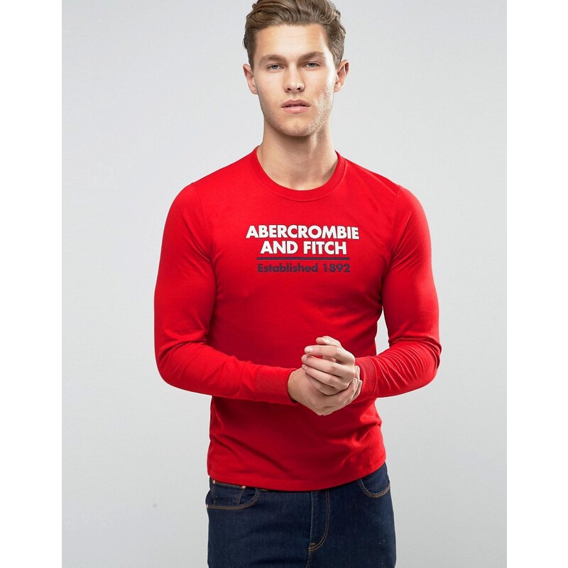 Abercrombie & Fitch - Top cintré à manches longues et logo encadré - Rouge - Rouge