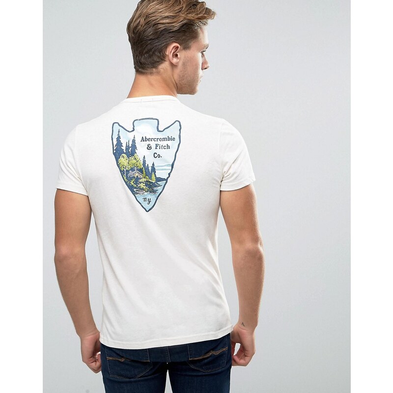 Abercrombie & Fitch - T-shirt cintré avec imprimé flèche dans le dos - Crème - Crème