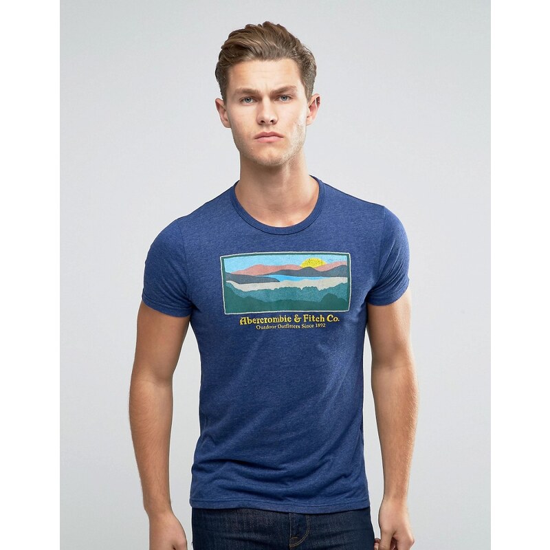 Abercrombie & Fitch - T-shirt cintré à imprimé paysage - Bleu marine - Bleu marine