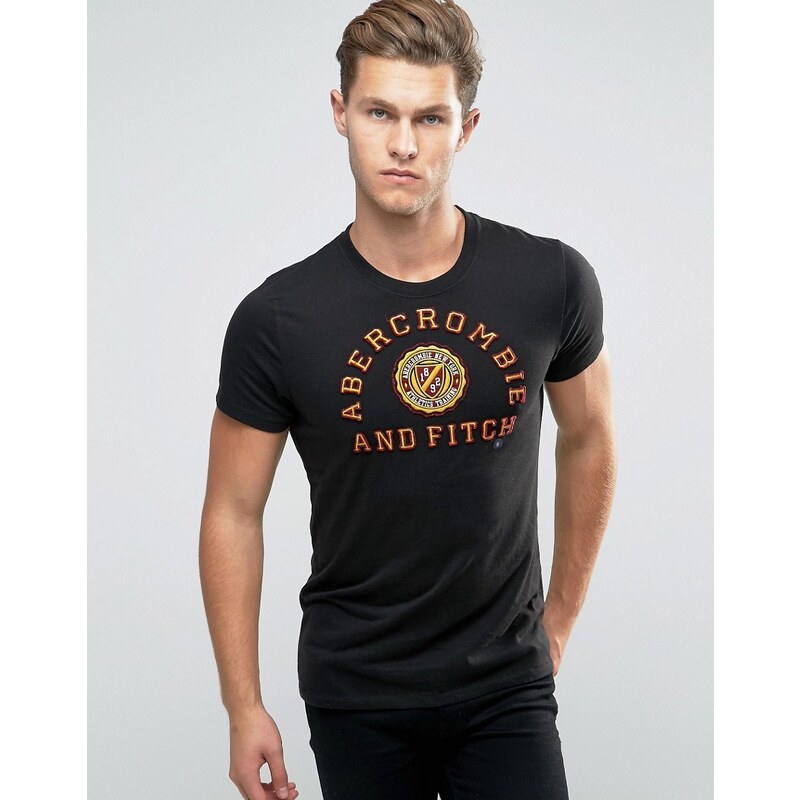 Abercrombie & Fitch - T-shirt slim avec écusson brodé - Noir - Noir