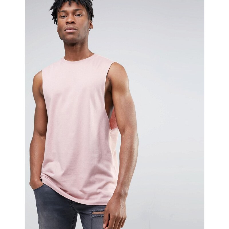 ASOS - T-shirt long sans manches avec emmanchures basses - Rose - Rose