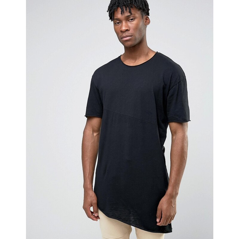 Pull&Bear - T-shirt asymétrique - Noir - Noir