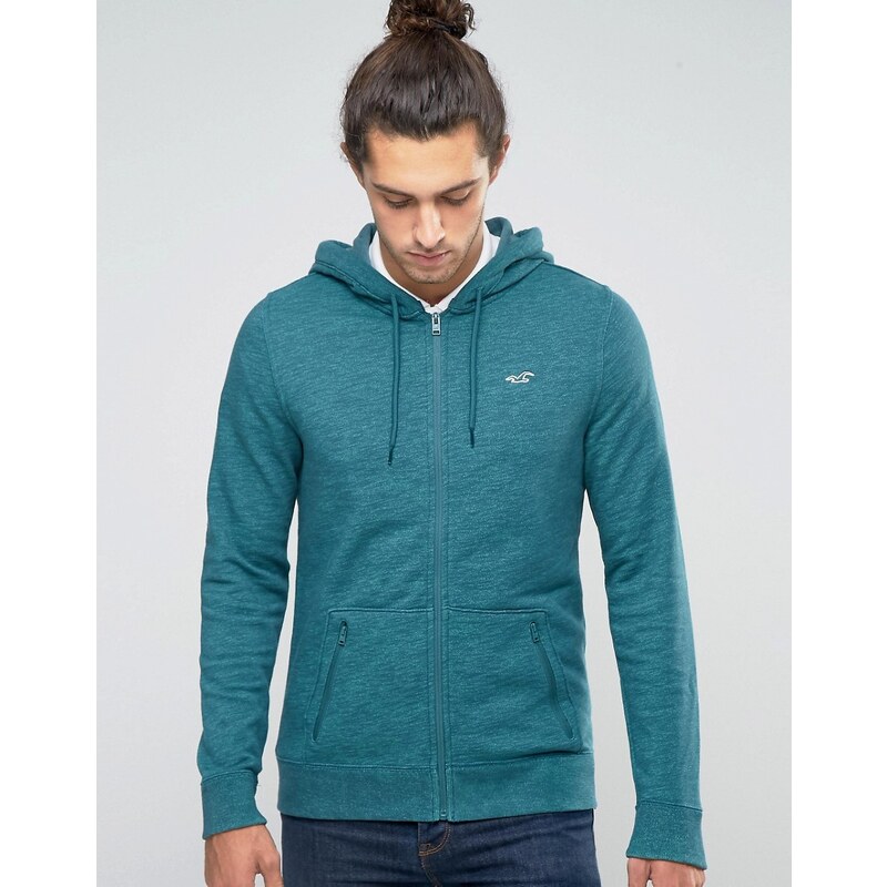 Hollister - Sweat à capuche zippé avec logo mouette - Vert - Vert