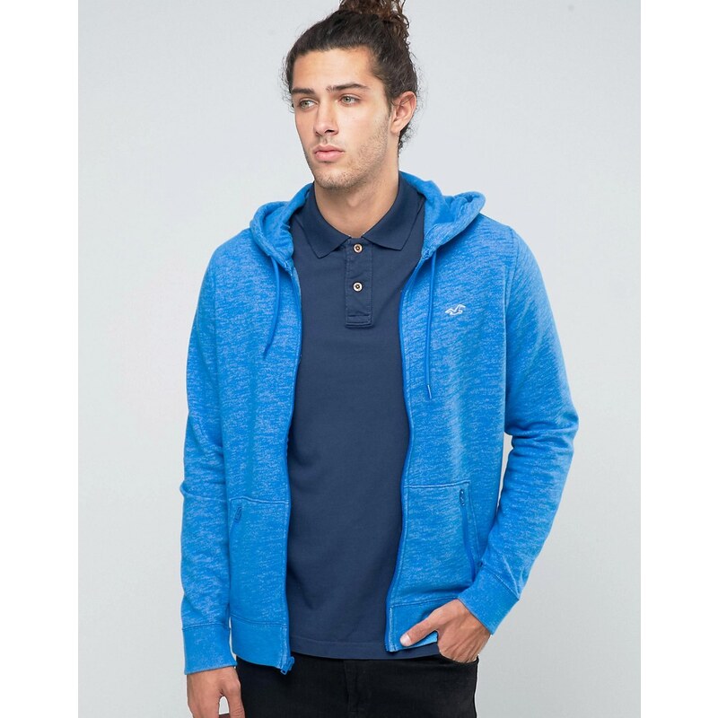 Hollister - Sweat à capuche zippé avec logo mouette - Bleu - Bleu
