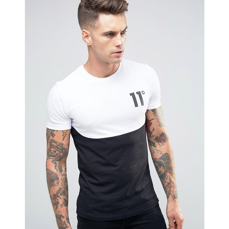 11 Degrees - T-shirt avec empiècements coupés-cousus - Noir