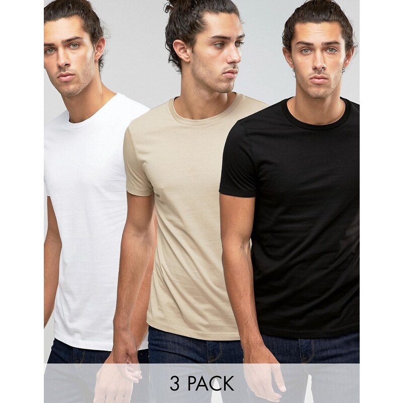 ASOS - Lot de 3 t-shirts - Blanc/noir/beige - Multi
