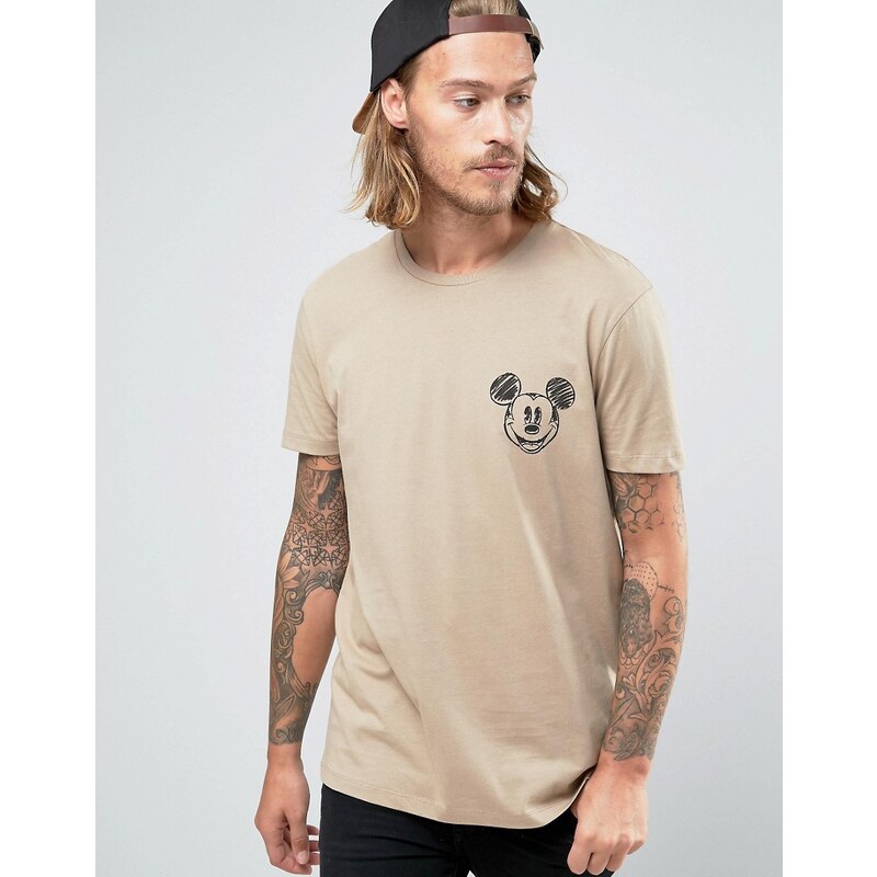 ASOS - T-shirt coupe skater avec tête de Mickey sur la poitrine - Beige