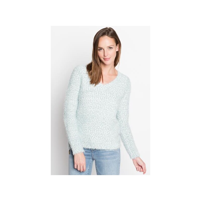 Pull maille pop corn unie Bleu Polyester - Femme Taille 0 - Cache Cache