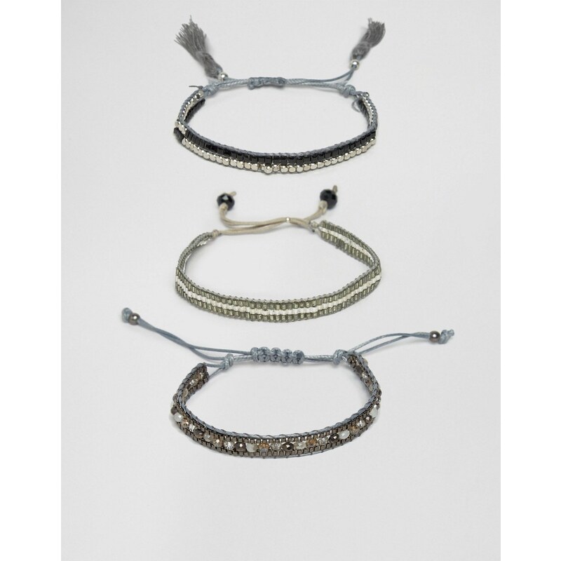 Ashiana - Lot de bracelets à pampilles et perles - Gris