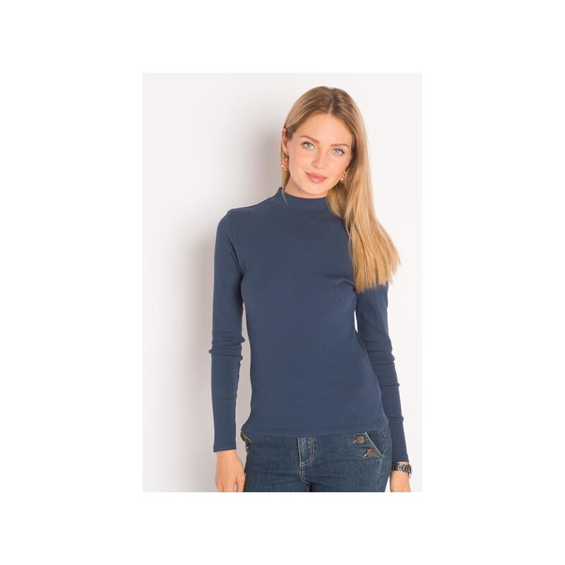 T-shirt manches longues col montant Bleu Coton - Femme Taille 3 - Cache Cache