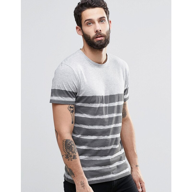 Only & Sons - T-shirt à rayures style marinière effet peint - Gris
