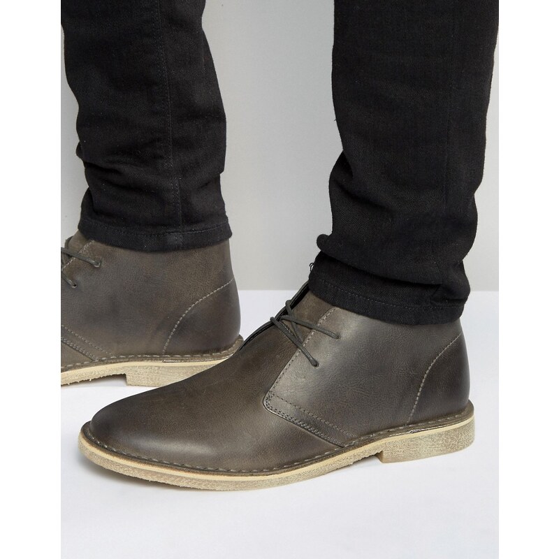 ASOS - Desert boots en cuir - Gris - Gris