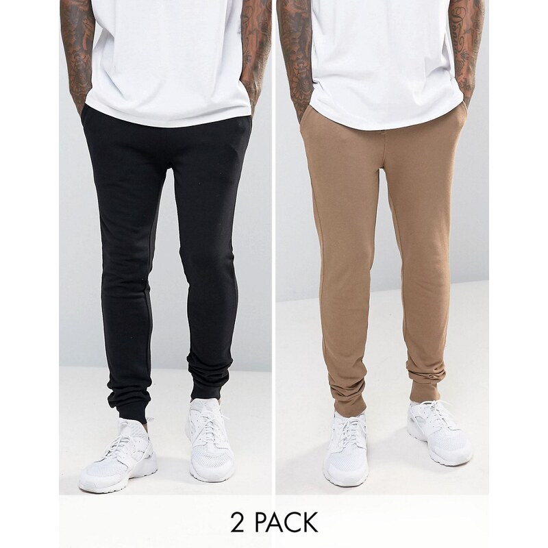 ASOS - Lot de 2 pantalons de jogging skinny en jersey - Noir et sable - Multi