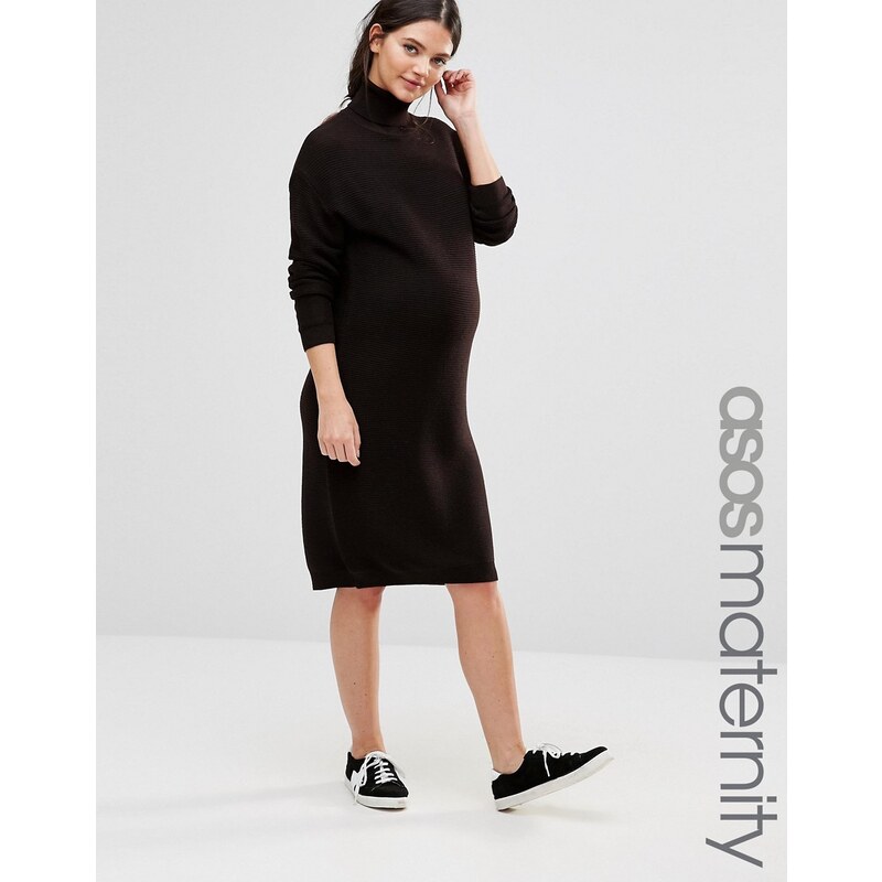 ASOS Maternity - Robe mi-longue à col montant - Marron