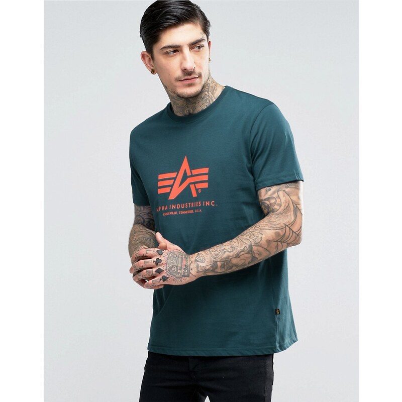 Alpha Industries - T-shirt coupe classique avec logo - Bleu pétrole - Vert