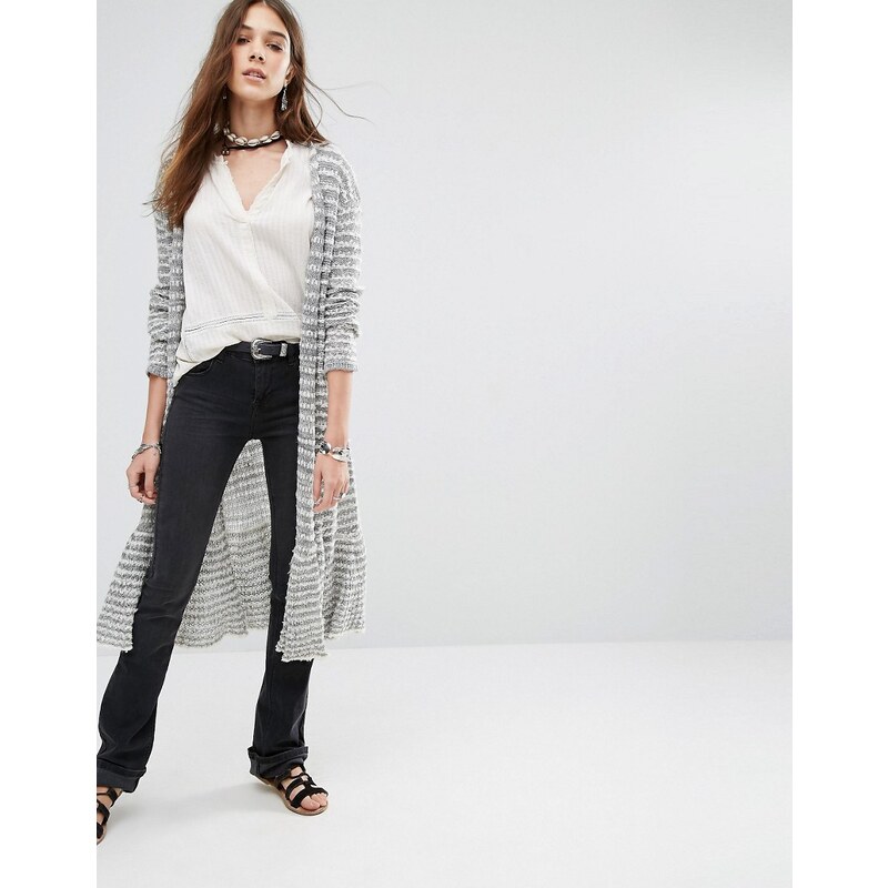 Free People - Smile Like You - Cardigan long à rayures - Gris