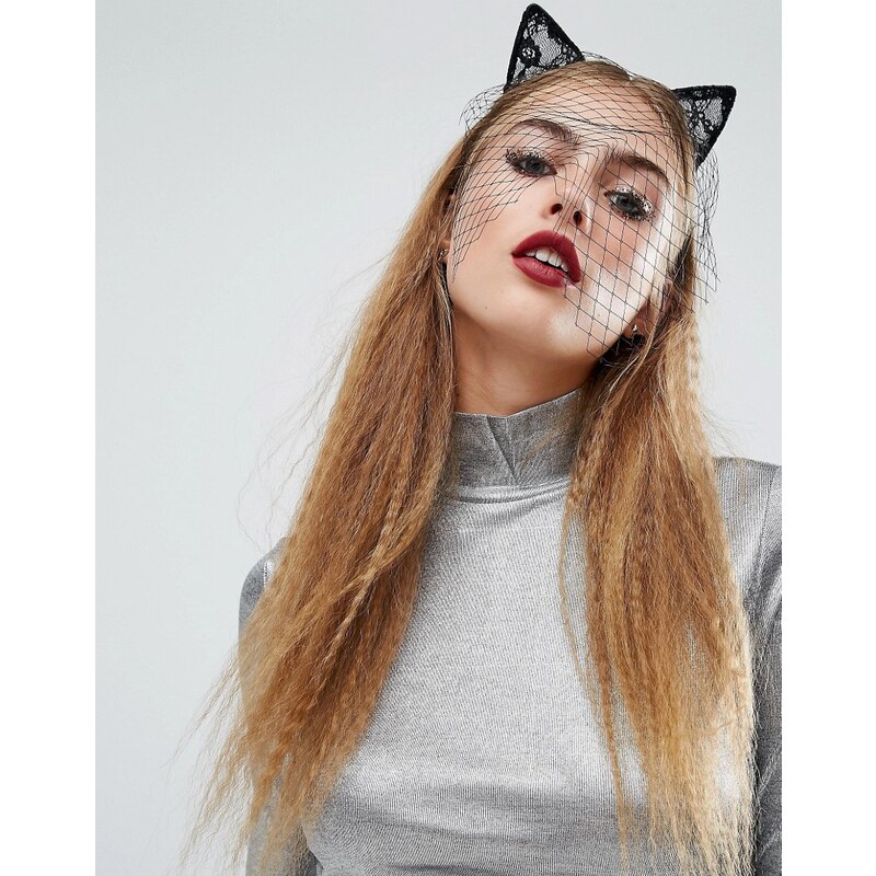 Orelia - Bandeau d'Halloween avec oreilles de chat en dentelle - Noir