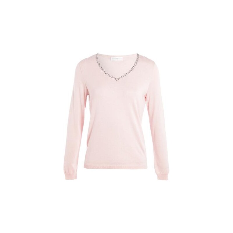 Pull col V avec strass Rose Coton - Femme Taille 0 - Cache Cache