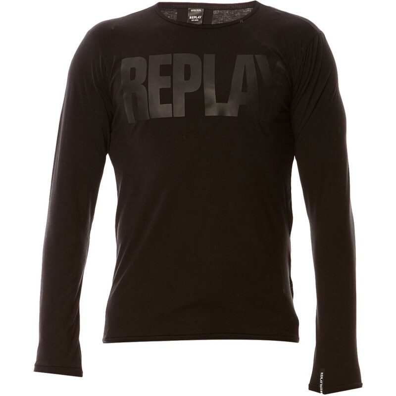 Replay T-shirt à manches longues en coton - noir