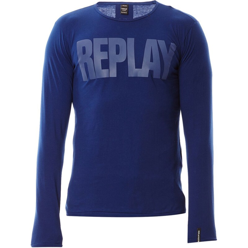 Replay T-shirt à manches longues en coton - bleu