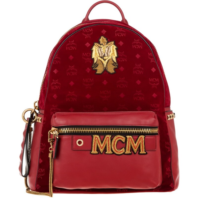 MCM Sacs à Bandoulière, Stark Velvet Insignia Backpack Medium Ruby Red en rouge