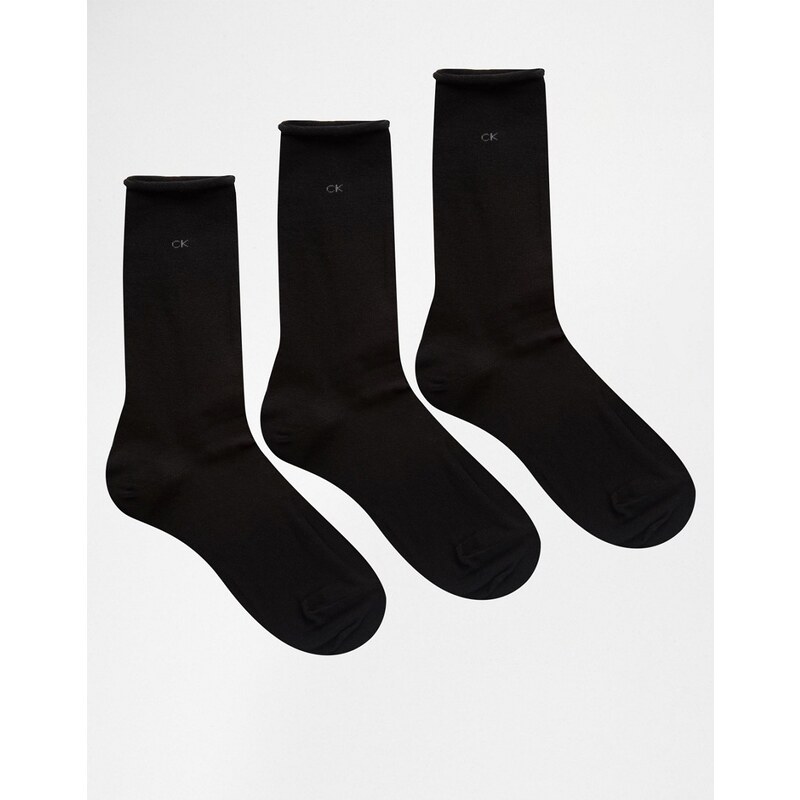 Calvin Klein - Lot de 3 paires de chaussettes à bord roulé - Noir