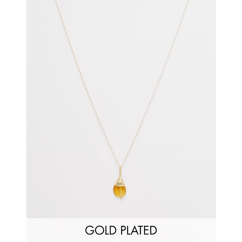 Mirabelle - Collier à pendentif ambre sur une longue chaîne de 85 cm en plaqué or - Doré