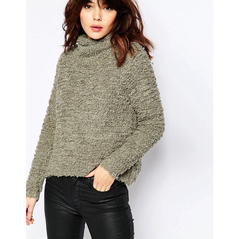 Story Of Lola Oversized Teddy Fluffy Knit Jumper With High Neck - Vert