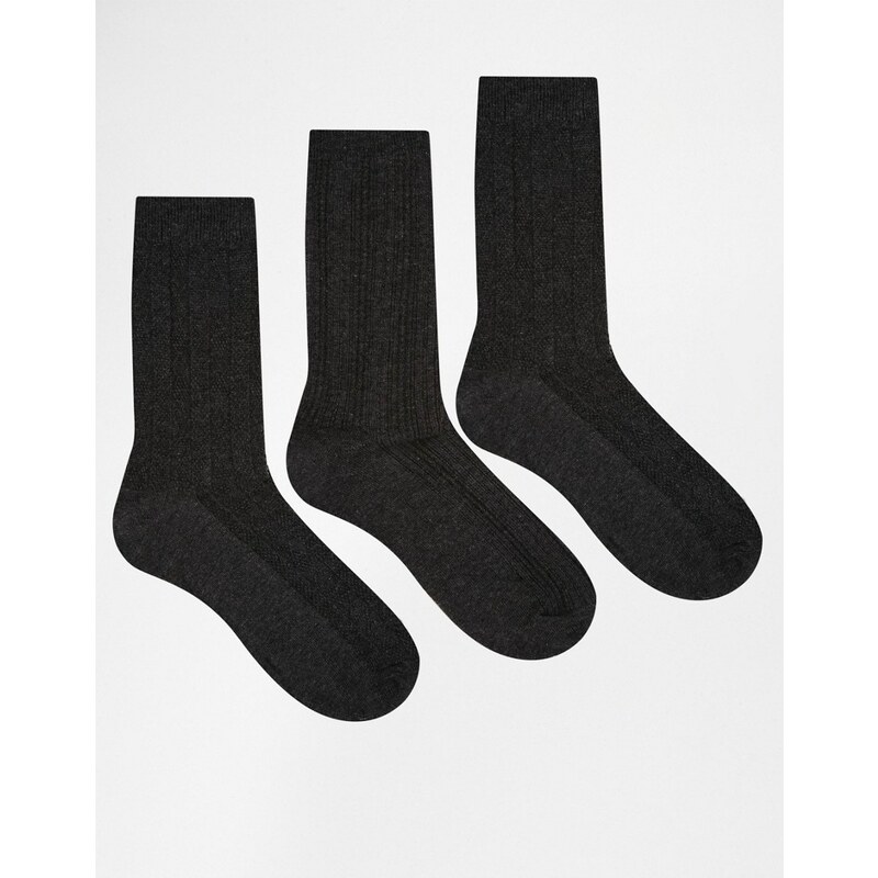 Lovestruck - Lot de 3 paires de chaussettes en maille torsadée - Gris - Gris