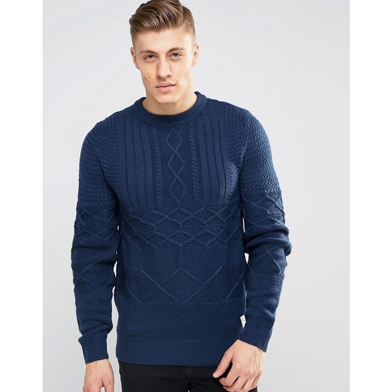 Bellfield - Pull en tricot à torsades variées - Bleu marine