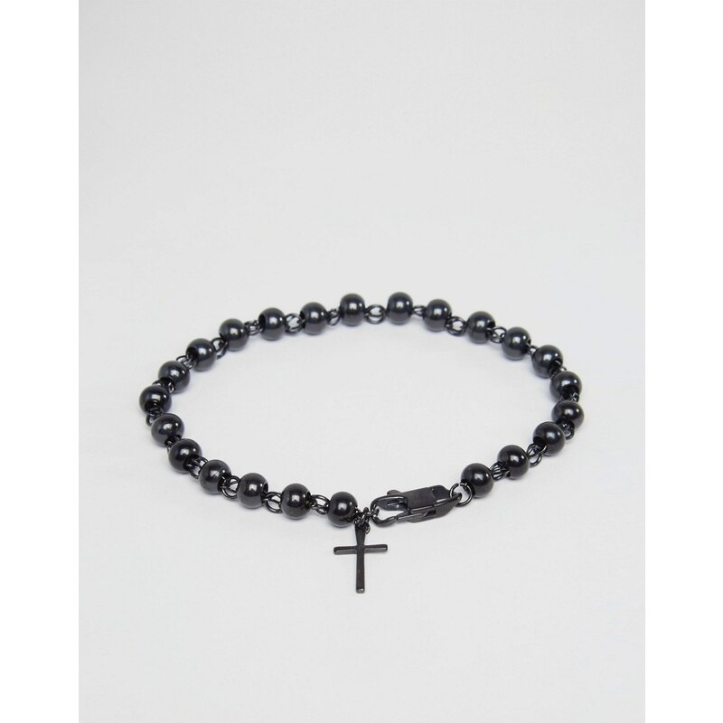 Mister - Bracelet de perles avec croix - Noir - Noir