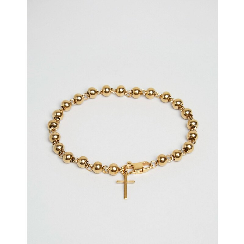 Mister - Bracelet de perles avec croix - Doré - Doré