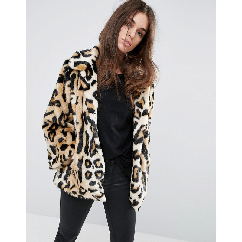 ASOS - Manteau trapèze en fausse fourrure imprimé léopard - Multi