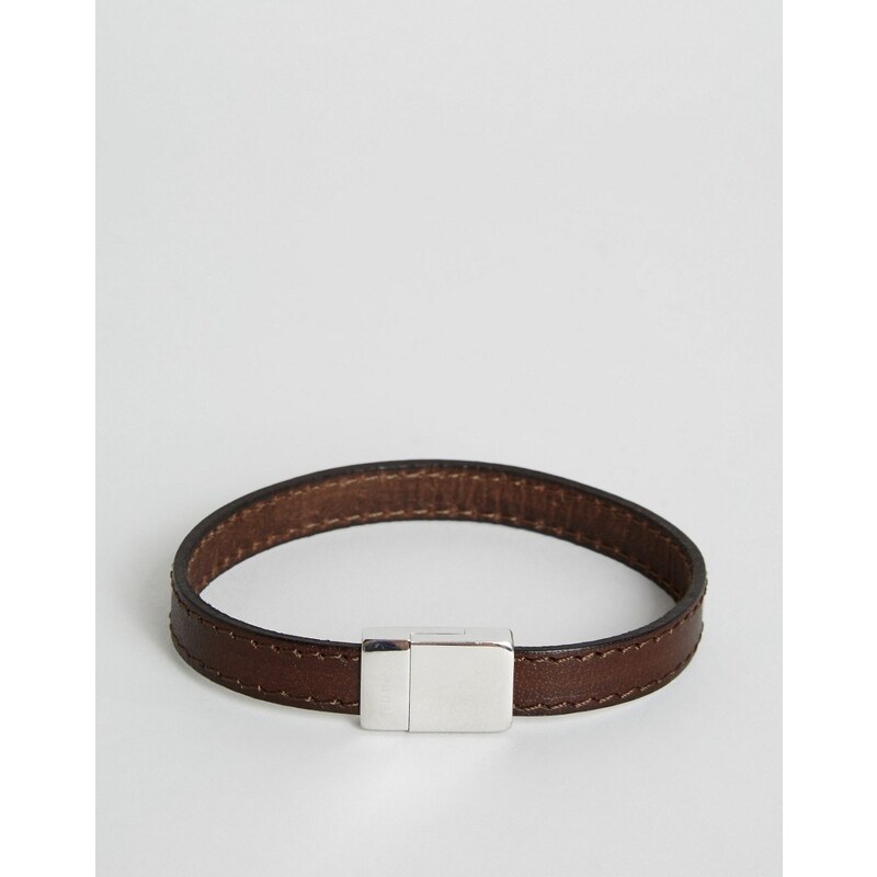 Ted Baker - Bracelet avec surpiqûres en cuir et fermoir clip - Marron